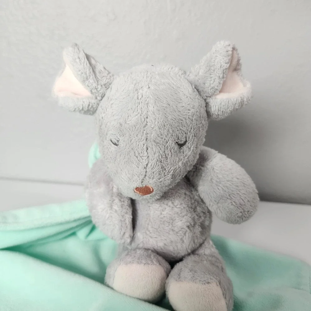 Carters Gray Mouse Green Security Blanket Rattle Lovey Heart Nose Plush